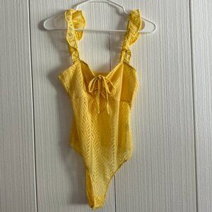 Urban Outfitters Women's Yellow Ruffled Thong Bodysuit w/ Cutouts | Size Small
